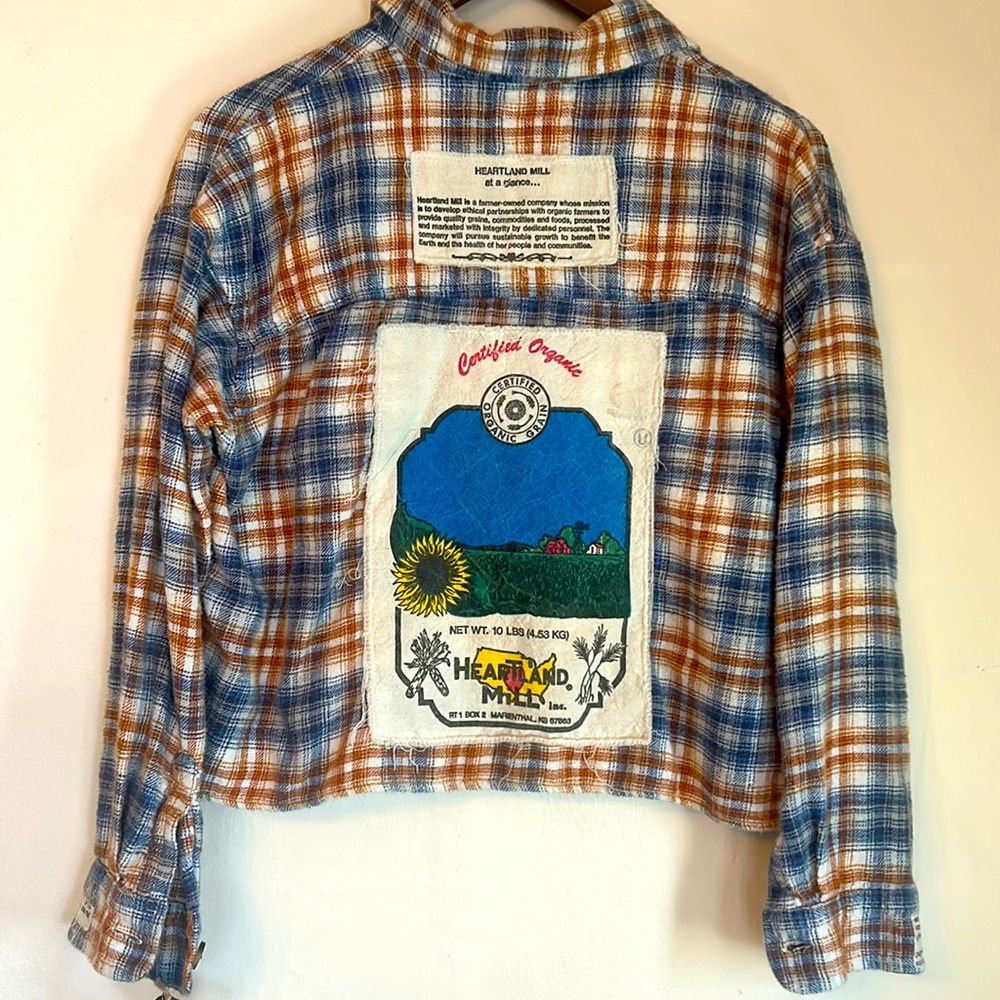 Upcycled American eagle cropped heartland mill patched flannel